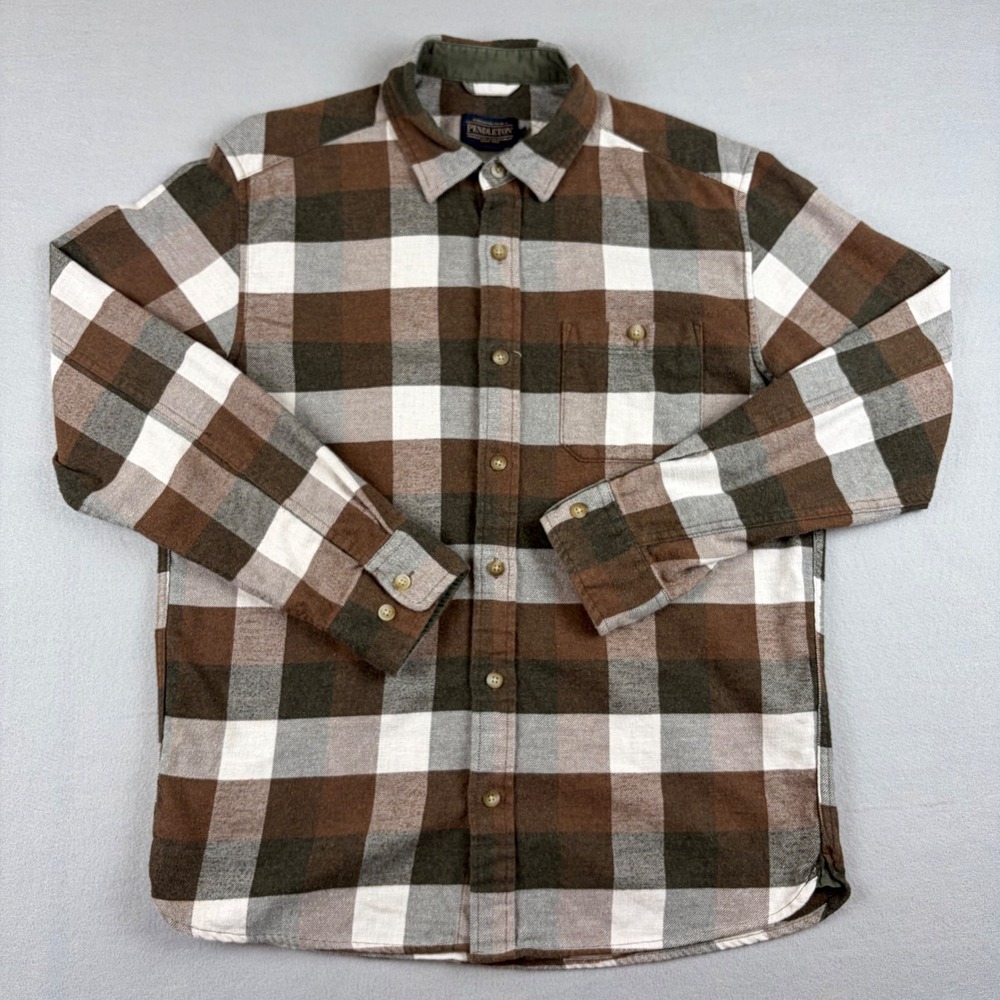 Pendleton Fremont Double Brushed Flannel Shirt Mens Medium Brown Plaid Cotton